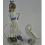 A Nao figure of a young girl holding a hoop with a dog at her feet, H.