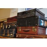 Seven assorted vintage cases and suitcases