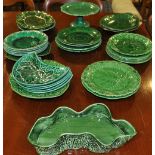 Victorian and later cabbage and strawberry leaf pattern pottery plates by Wedgwood and others,