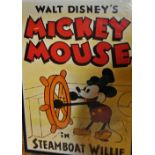 A reproduction Mickey Mouse 'Steam-boat Willie poster,