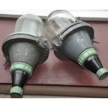 A pair of East European industrial ceiling lights with moulded shades