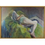 John Carbery, (20th Century, British), Reclining Nude, oil on board, 48 x 70cm.