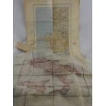 A WWII printed silk map, Italy and Swiss frontier, 48 x 60cm,