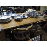 A rectangular oak refectory dining table