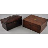 a Victorian rosewood sarcophagus tea caddy together with a Victorian rectangular walnut writing