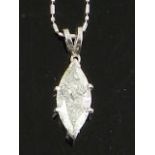 A white metal and diamond marquise pendant necklace, together with white metal chain, stamped 14K,