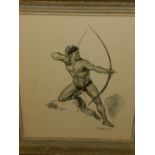 Paul Ordner (1901-1960), study of an archer, charcoal on paper, signed lower right. H.57cm W.47cm