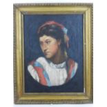 19th century Italian school, a study of a girl, oil on canvas, within a giltwood frame with lamb's