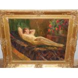 Early 20th Century Continental school, study of a reclining nude, oil on canvas, unsigned. H.55cm