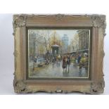 20th century French school, a street view of Paris, oil on board, signed lower left. H.24cm W.30cm