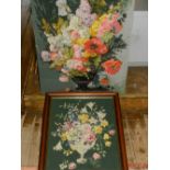 Two 20th century embroideries of flowers. H.79cm W.65cm