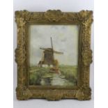 Early 20th century Dutch School, Windmill in a Landscape, oil on canvas, 30 x 24cm.