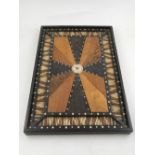 A 19th century ebony, porcupine, quill and inlaid tray, L.19cm, W.26cm