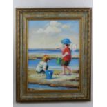 20th century Continental, Children on the Beach, oil on canvas, signed Rosa lower right and