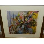 Barbara A Wood (20th century British school). A study of flowers, print, signed in pencil lower