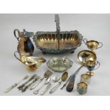 A quantity of silver plated items, to include teapot, swing handled tray and others