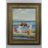 20th century Continental school, beach study with two girls, oil on canvas, signed lower right. H.