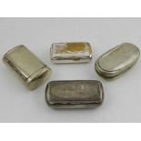 Three white metal pill boxes, together with one horn and white metal pill box.