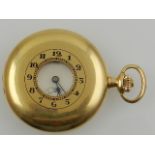 A 18 carat yellow gold Mappin half hunter pocket watch, having Arabic numerals and subsidiary