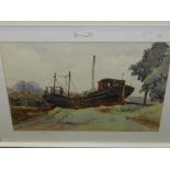 20th century British school, study of fishing boats, watercolour, signed lower right. H.35cm W.50cm