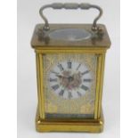 A late 19th century brass carriage clock,