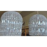 A pair of Louis XIV design gilt metal and crystal bag shaped ceiling lights,