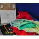Nine vintage scarves including one marked "Hermes" and a pair of Christian Dior silk stockings