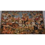 An impressive polychrome tapestry panel depicting an Arabian lion hunt.