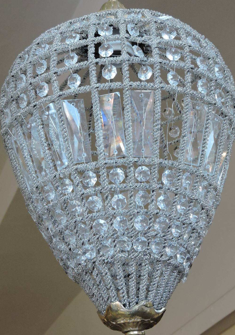 A Louis XIV design gilt metal and crystal tear drop ceiling light,