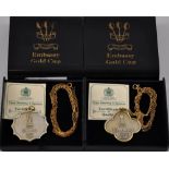 Embassy gold cup hallmarked silver medals on silver chains for singles & pairs in original fitted