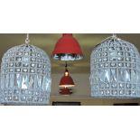 A pair of Louis XVI design crystal and gilt metal bag shaped ceiling lights,