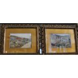A pair of watercolours of houses by a river, signed W.