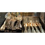 A quantity of white metal Fiddle and Thread flatware comprising 11 dessert forks, 6 dessert spoons,