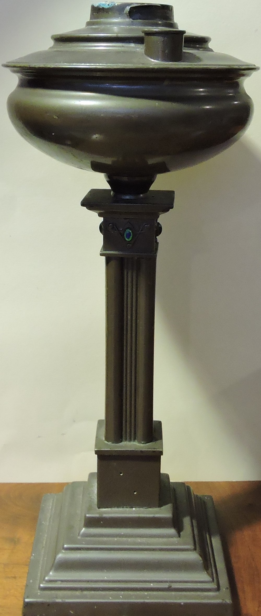 An Art Nouveau style gas lamp with blue and green enamel embellishment, - Image 2 of 3