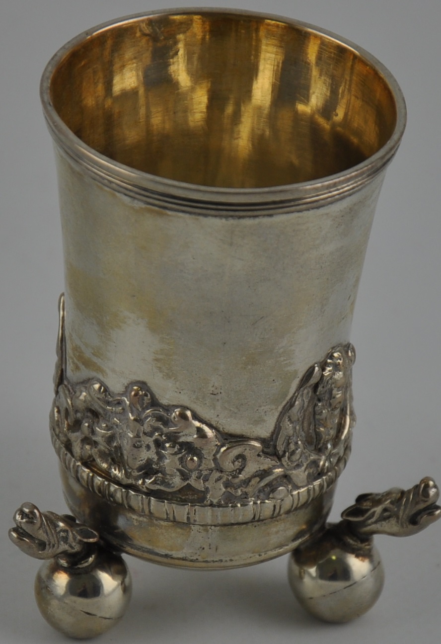 A late 17th/ early 18th Century Nuremberg/Augsberg cup with lower band of applied cast decoration