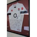 A framed and signed 2013 England Rugby shirt commemorating the 19th cap of the captain Chris