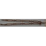 An early 20th century 9ct rose gold watch chain with elongated links, L 40 cms, 61 gr.