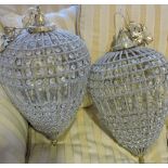 A pair of Louis XVI design gilt metal and crystal tear drop ceiling lights,