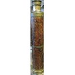 A Victorian four drawer lacquered brass telescope with mahogany outer cover,