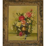 Peter F. Fuller (20th Century British), oil on board, Still Life of flowers in an urn.