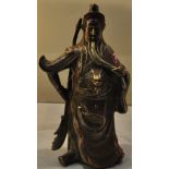 A Chinese bronze figure of Guandi holding a halberd,