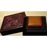 A Chinese soapstone seal in a hardstone box decorated with dragon