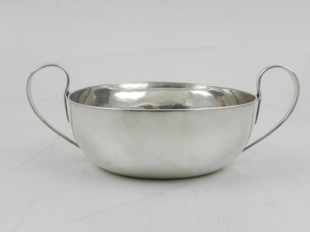 A Russian twin-handled white metal quaich, stamped 84 to base. diameter 15cm