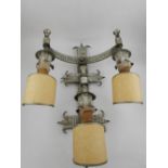 A cast metal three branch wall sconce. H.62cm