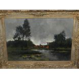 J. van Kampen, landscape with a Church, oil on canvas. H.49cm W.67cm.