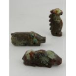 Three hardstone carvings, two modelled as a pig the other as dragon.