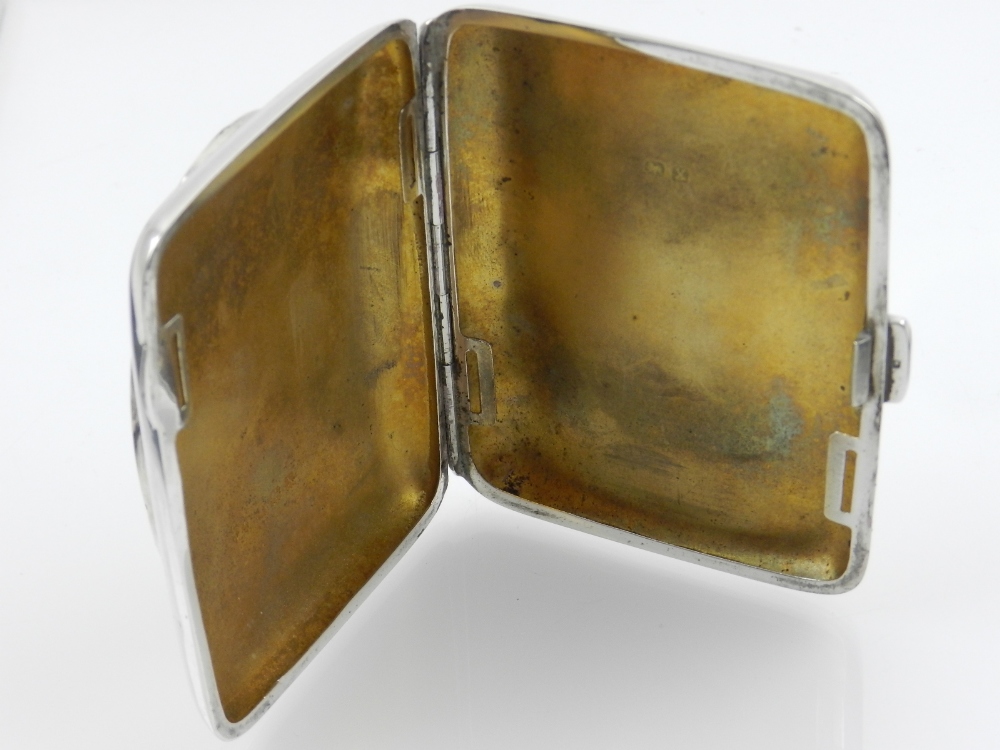 A silver card case, hallmarked Birmingham, set with later enamel plaque depicting a nude female. - Image 2 of 3