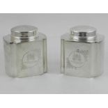 A pair of plated tea caddies, engraved with Fortnum & Mason logo. H.