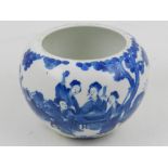 A Chinese blue and white porcelain wash pot, decorated with courtesans playing musical instruments,