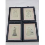 A set of four double-sized framed prints of 19th century costume.